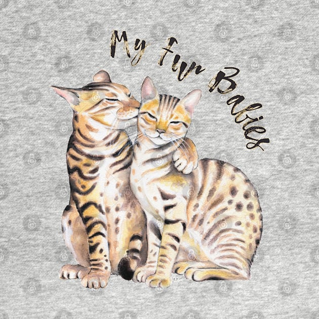 Bengal Cats Love Fur Babies Watercolor Art by Seven Sirens Studios